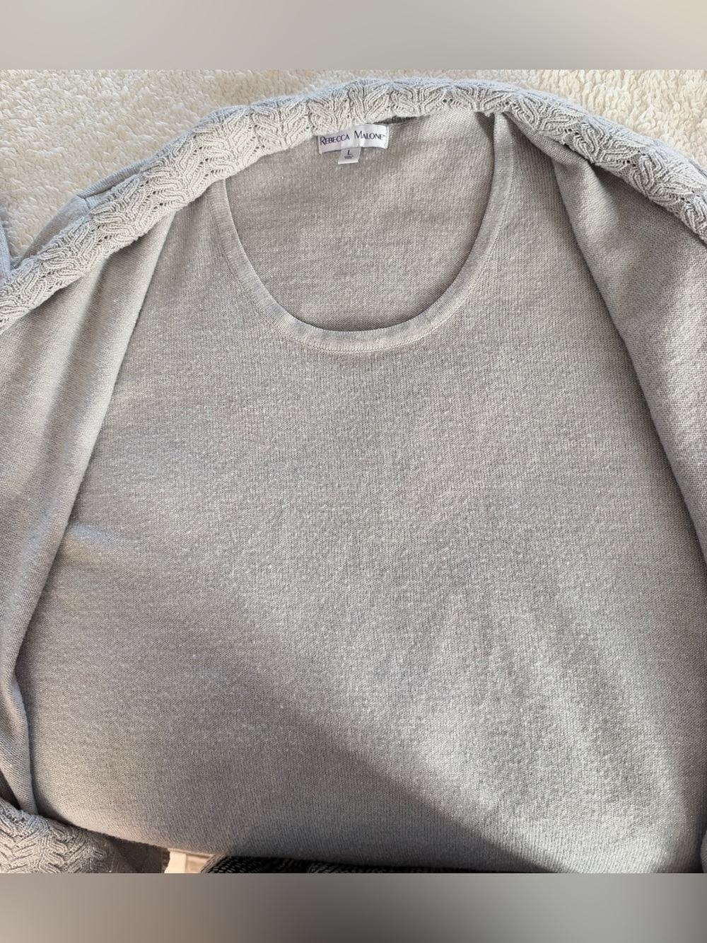 Rebecca Malone Large light gray metallic pull-over Knit Cardigan w/attached tank - Picture 7 of 11
